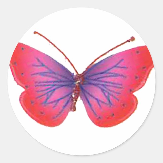 Sticker Rond Beau papillon rouge Extraordinaire rose et violet (Devant)