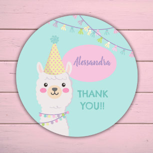 STICKER ROND BEAU PASTEL COULEURS LAMA ANNIVERSAIRE