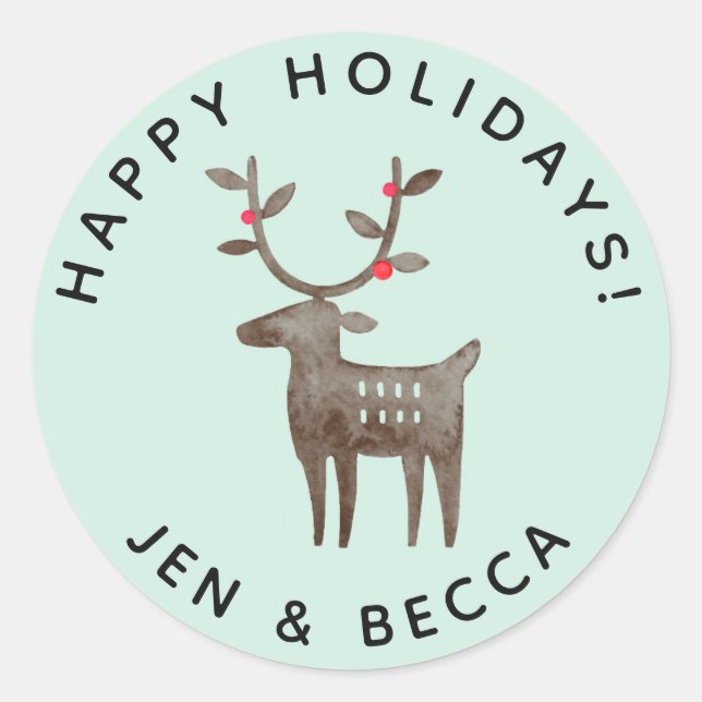 Sticker Rond Beau renne aquarelle | Vert ou toute couleur (Devant)