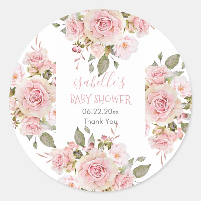 Sticker Rond Beau Rose d'aquarelle rose Baby shower floral (Devant)