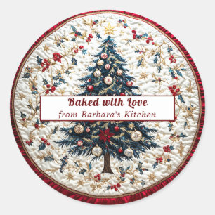Sticker Rond Beau sapin de Noël Holly Red Satin