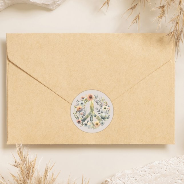 Sticker Rond Beau signe de paix les années 70 rétro Floral (Créateur téléchargé)