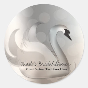 Sticker Rond Beau Swan Blanc & Argent Élégant Faveur Personnali