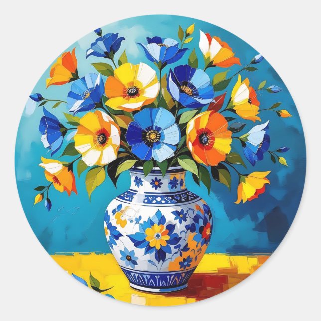 Sticker Rond Beau vase de fleurs   (Devant)