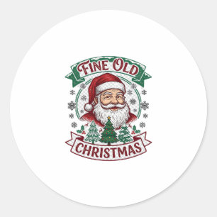 Sticker Rond Beau Vieux Noël Père Noël Arbres Flocons de neige