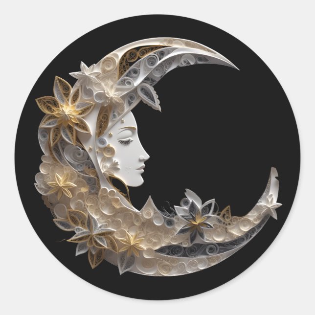 Sticker Rond Beau visage dans la lune (Devant)