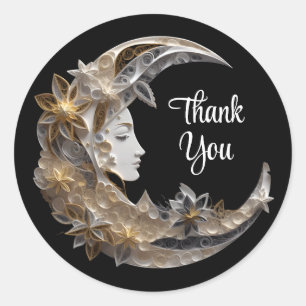 Sticker Rond Beau visage dans la lune Merci