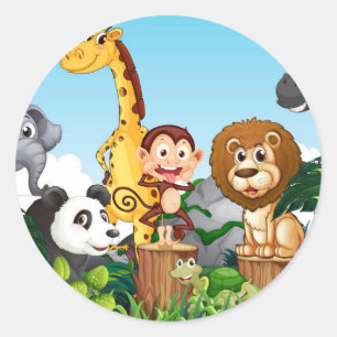 Sticker Rond Beaucoup de mignons animaux dans la forêt-23869