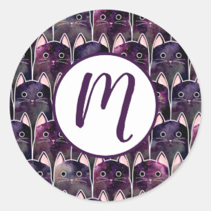Sticker Rond Beaucoup de Motif de chats galaxy