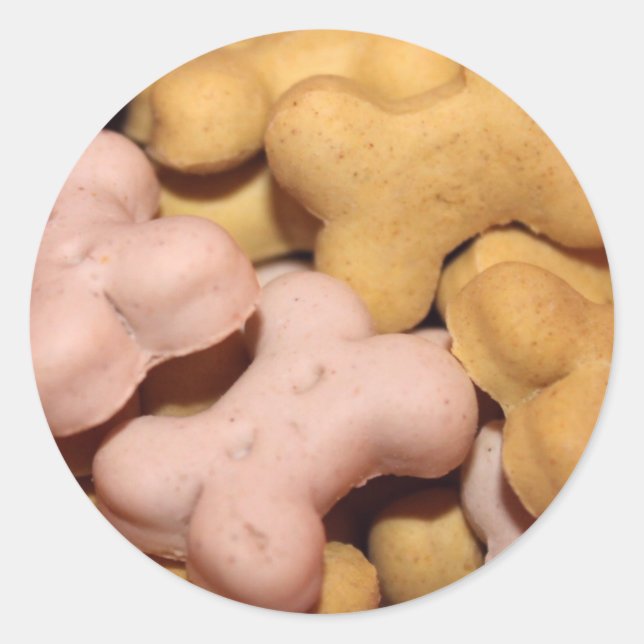 Sticker Rond Beaucoup de Traitements de Chien, Biscuits, Os (Devant)