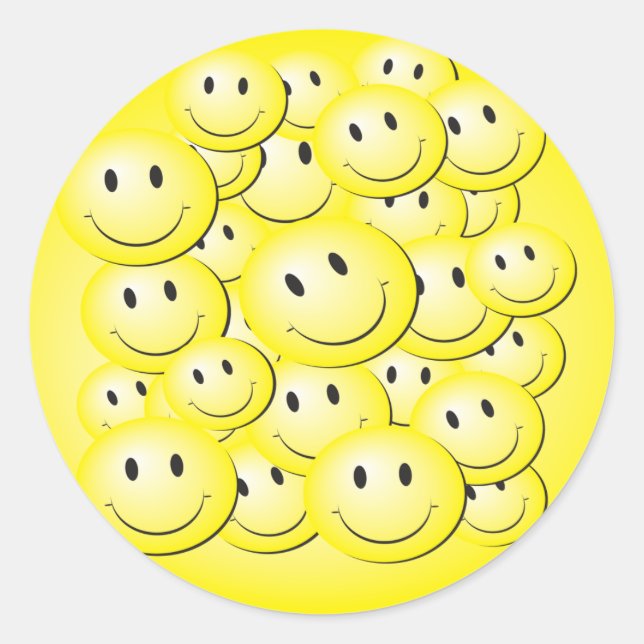 Sticker Rond Beaucoup de visages de bulles. (Devant)