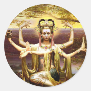 Sticker Rond Beaucoup ont armé Kwan Yin