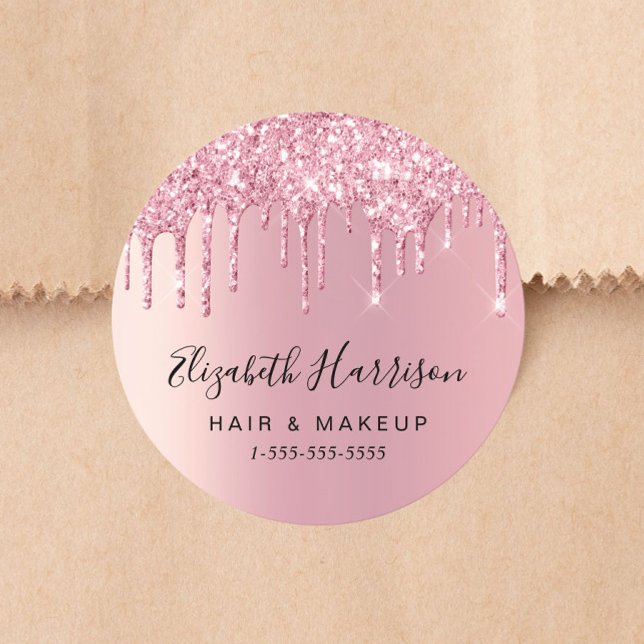 Sticker Rond Beauté Affaires Paillettes Roses (Beauty Business Pink Glitter Classic Round Sticker)