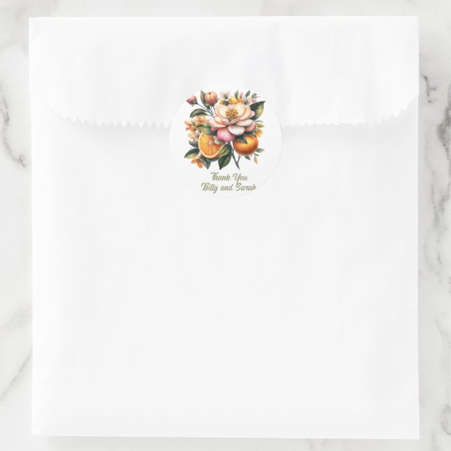 Sticker Rond Beauté botanique : Fleurs orange et rose (Sac)