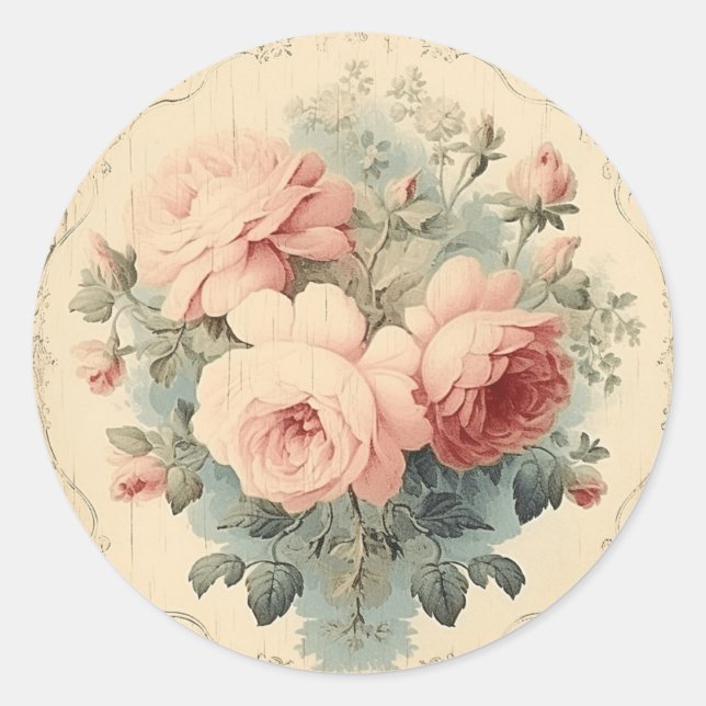 Sticker Rond Beauté Charmante, Chic Shabby Rose (Devant)