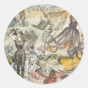 Sticker Rond Beauté de bain victorienne Kraken Surréalisme Vint
