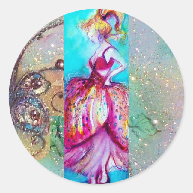 Sticker Rond BEAUTÉ EN ROSE / Plante papillon magique (Devant)