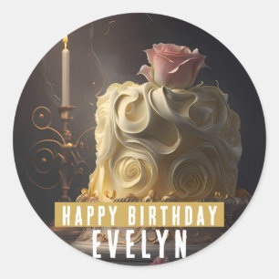 Sticker Rond Beauté et gâteau d'anniversaire de la bête -