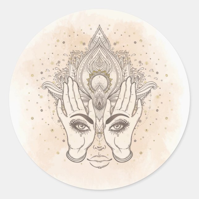 Sticker Rond Beauté Fleur de Lotus Bohème Pêche & Or (Devant)