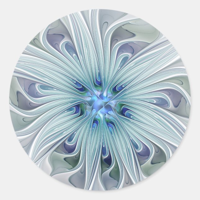 Sticker Rond Beauté florale Abstraite moderne Blue Pastel Flowe (Devant)