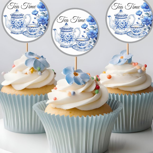 Sticker Rond Beauté florale bleue et blanche (Créateur téléchargé)