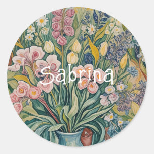 Sticker Rond Beauté florissante : Fleurs pastel dans un vase