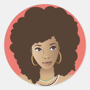 Sticker Rond Beauté naturelle, Afro Brown, Coral