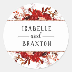 Sticker Rond Beauté Rustique Fleurs Monogramme Cadre Mariage
