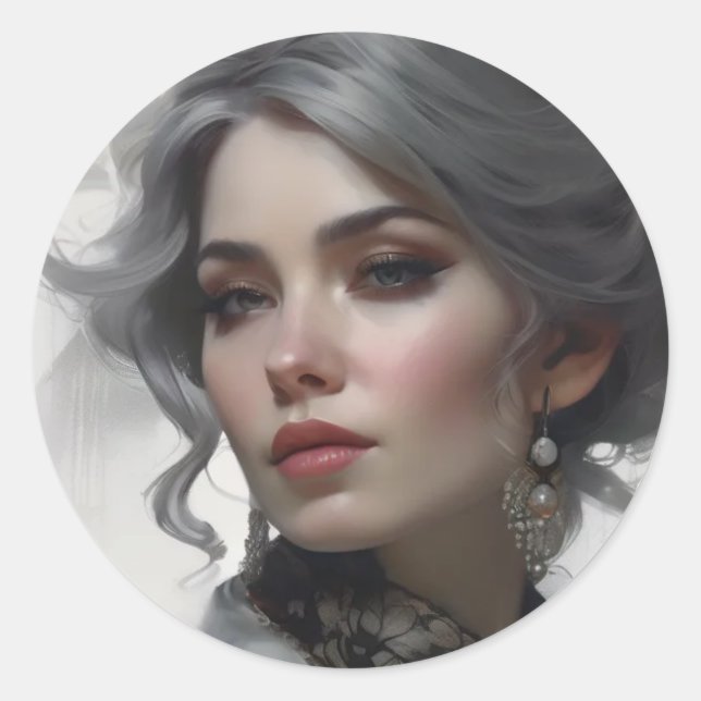Sticker Rond Beautiful portrait of a Victorian woman (Devant)
