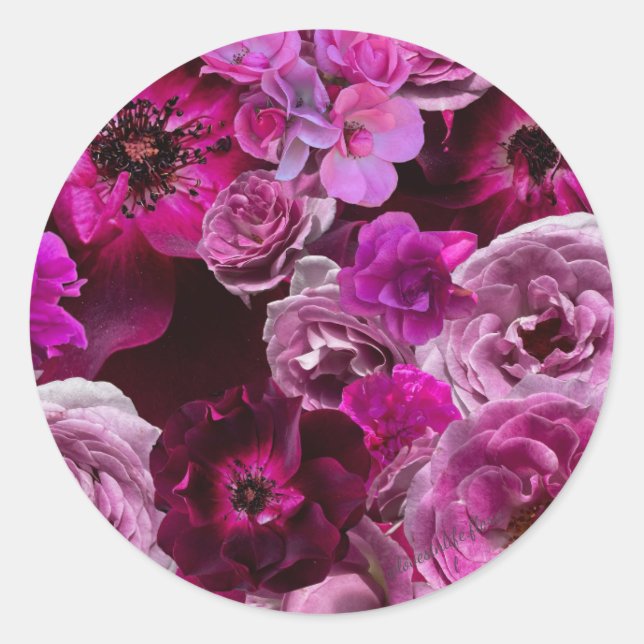 Sticker Rond Beautiful Purple Rose Collage (Devant)