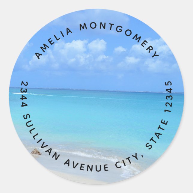 Sticker Rond Beautiful Turquoise Tropical Beach - Address (Devant)