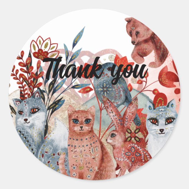 Sticker Rond Beaux animaux baby shower rouge et bleu (Devant)