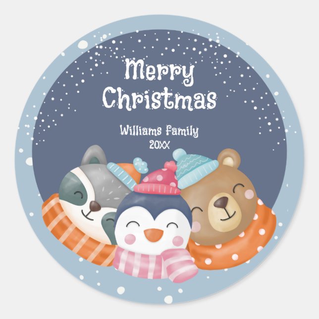 Sticker Rond Beaux animaux de Noël (Devant)