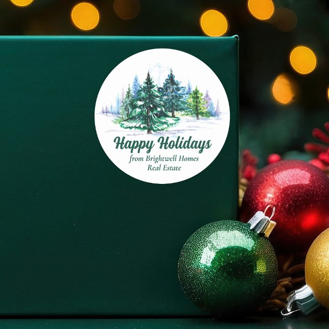 Sticker Rond Beaux arbres de Noël personnalisés Joyeuses Fêtes (Créateur téléchargé)