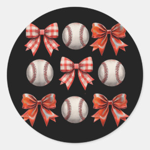 Sticker Rond Beaux Baseball Girls Toddler Kids Coquette Bow Bas
