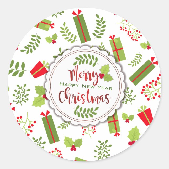 Sticker Rond Beaux cadeaux de Noël Script (Devant)