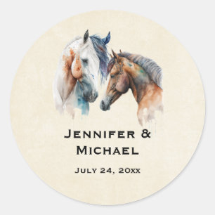 Sticker Rond Beaux Chevaux Western Boho Style Mariage Date