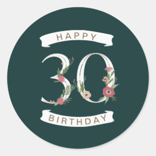 Sticker Rond Beaux chiffres floraux 30e anniversaire
