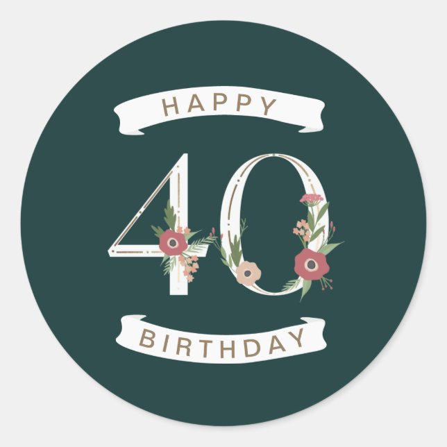 Sticker Rond Beaux chiffres floraux 40e anniversaire (Devant)