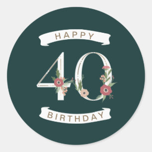 Sticker Rond Beaux chiffres floraux 40e anniversaire