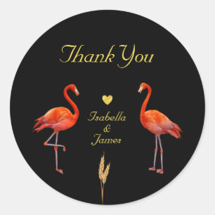 Sticker Rond Beaux Flamants sur Merci Noir et Doré