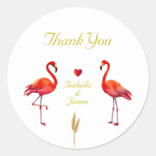 Sticker Rond Beaux Flamants sur Merci Or et Blanc