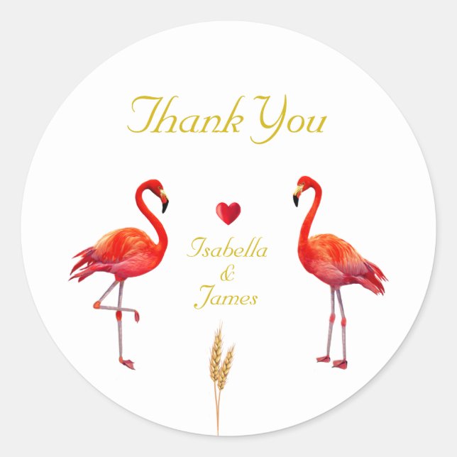 Sticker Rond Beaux Flamants sur Merci Or et Blanc (Devant)