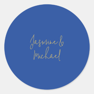 Sticker Rond Beaux Noms De Couple Calligraphie Chic Bleu Et Or