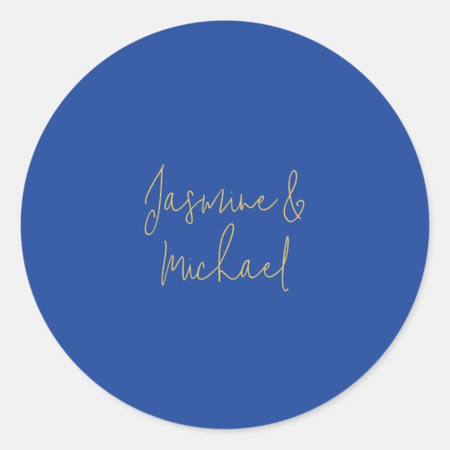 Sticker Rond Beaux Noms De Couple Calligraphie Chic Bleu Et Or (Devant)