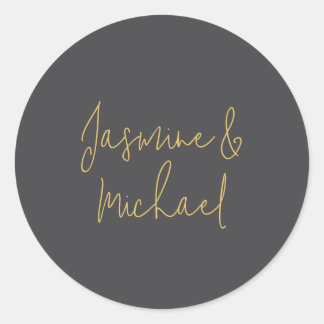 Sticker Rond Beaux Noms De Couple Calligraphie Chic Gris Et Or