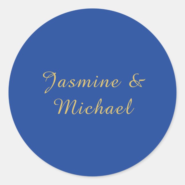 Sticker Rond Beaux Noms De Couple Calligraphiés Bleu Et Or (Devant)