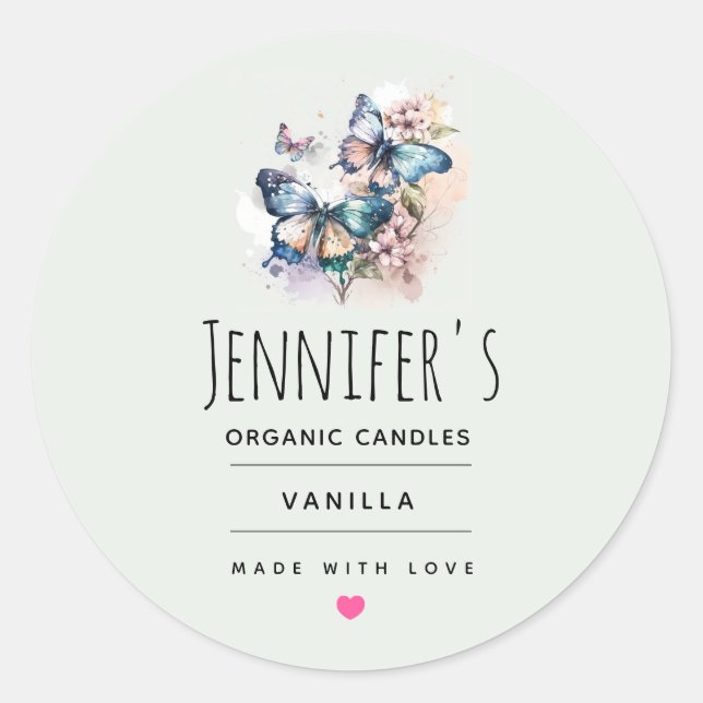 Sticker Rond Beaux papillons et fleurs Craft à bougies (Devant)