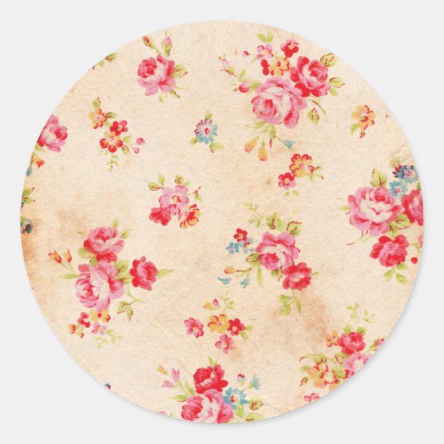 Sticker Rond Beaux roses vintages et autres fleurs (Devant)