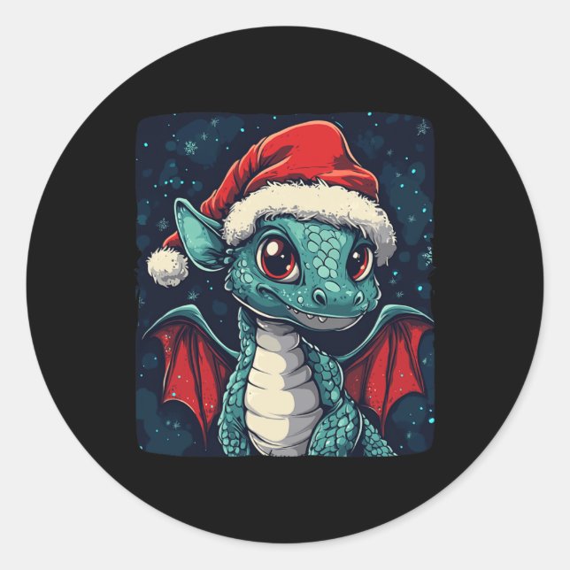 Sticker Rond Beaux voeux De Noël D'Un Dragon Festif (Devant)